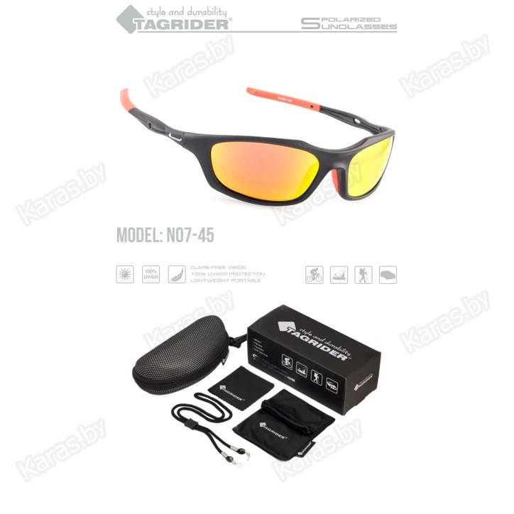 Очки поляризационные Tagrider N07-45 GOLD RED MIRROR в чехле