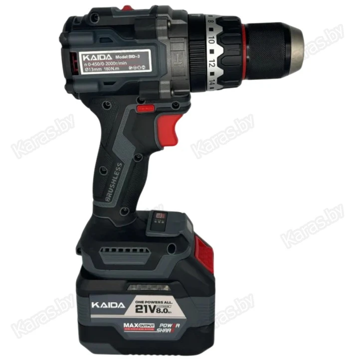 Шуруповерт-электробур Kaida BID-3 180 Нм, 21V, 2х8Ah