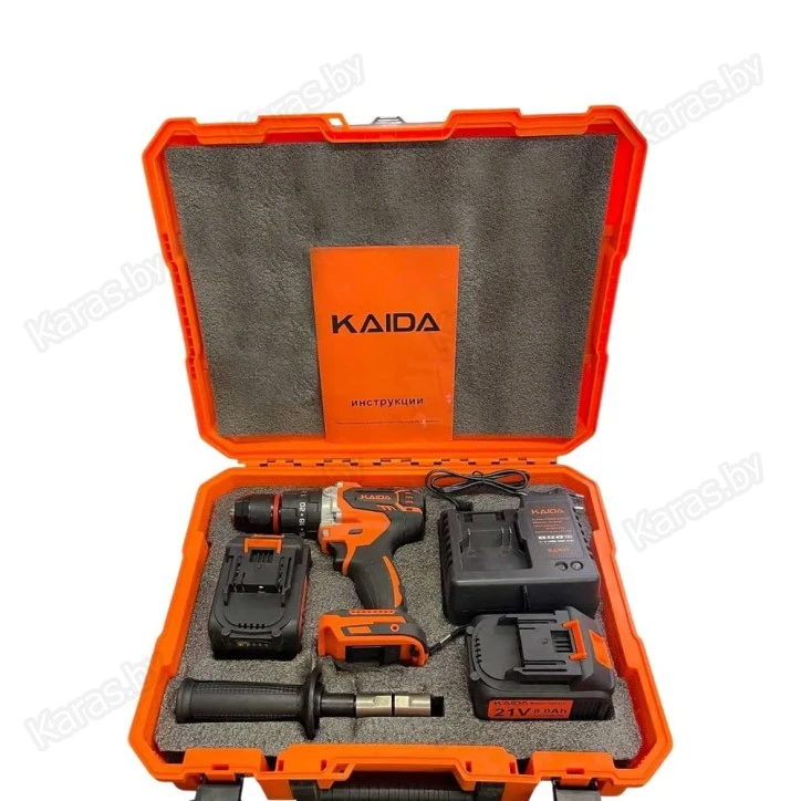 Шуруповерт-электробур Kaida 120 Нм, 21V, 2х8Ah