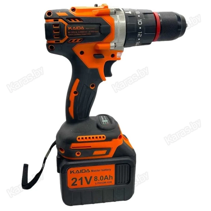 Шуруповерт-электробур Kaida 120 Нм, 21V, 2х8Ah