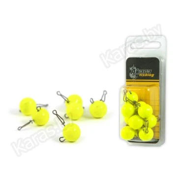 Груз чебурашка Akara "round yellow" 4-40г. с застёжкой (10 шт.)