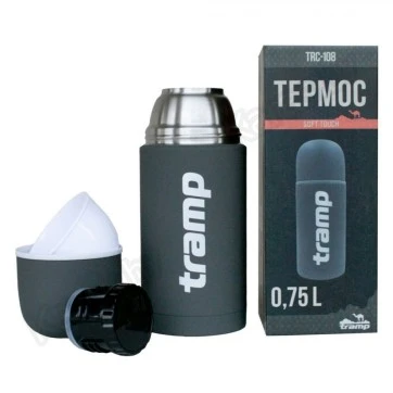 Термос TRAMP Soft Touch 0,75 л с дополнительной чашкой (серый)
