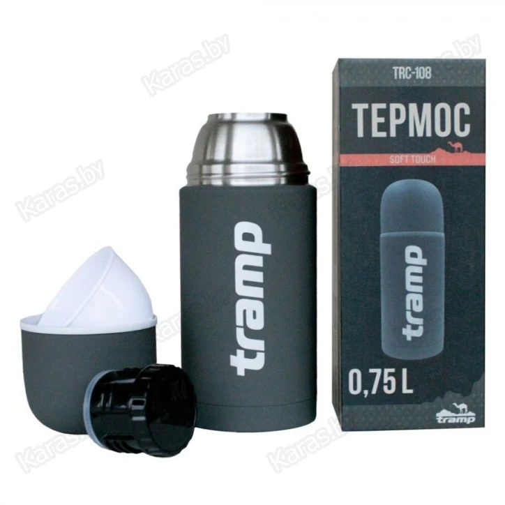 Термос TRAMP Soft Touch 0,75 л с дополнительной чашкой (серый)