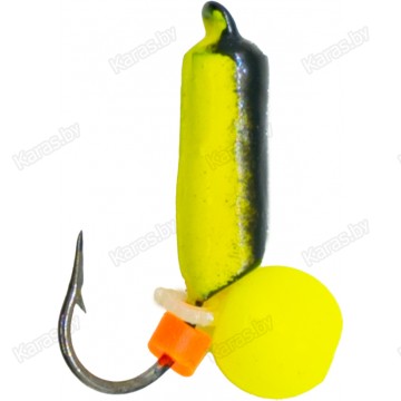 Мормышка вольфрамовая "Столбик" флюоресцент с бусиной "Неон" и ушком 2.5 мм