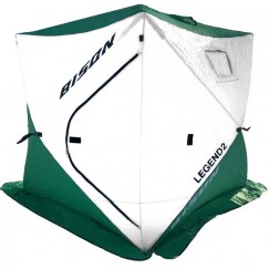 Палатка зимняя Bison Legend 2 Pro трёхслойная утеплённая (2.20х2.20х2.20м) бело-зелёная