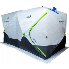 Палатка зимняя трехслойная Bison Nordex Extra двойной куб (4.20х2.00х2.30м) бело-зелёная