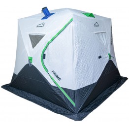 Палатка зимняя трехслойная Bison Prime Extra Куб (2.40х2.40х2.10м) бело-зелёная