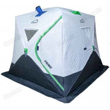 Палатка зимняя трехслойная Bison Prime Extra Куб (2.40х2.40х2.10м) бело-зелёная