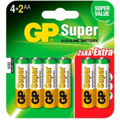 Батарейки GP Super Alkaline LR6/15A 6BP (4+2 шт, АА)