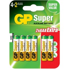 Батарейки GP Super Alkaline LR03/24A 6BP (4+2 шт, ААА)