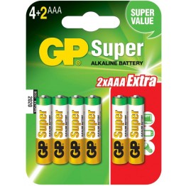 Батарейки GP Super Alkaline LR03/24A 6BP (4+2 шт, ААА)
