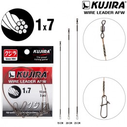 Стальной поводок Kujira 1x7 c вертлюгом и застёжкой, тест: 9 кг (3 шт, AFW материал)
