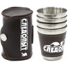 Набор рюмок Следопыт 0,06 л в чехле и кожаном оплёте (4 шт) PF-CWS-P29SET