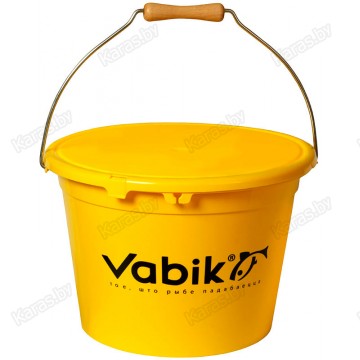 Ведро для прикормки с крышкой Vabik PRO 13 л жёлтое