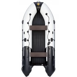 Надувная 6-местная ПВХ лодка Ривьера Максима 4000 НДНД  Гидролыжа (светло-серый/черный)