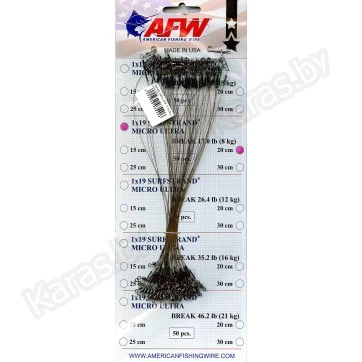 Стальной поводок AFW 1x19 Surfstrand Micro Ultra оснащён вертлюгом и застёжкой, тест: 12 кг (1 шт.) 