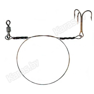 Стальной поводок AFW 1x7 Surfstand Standart Grade 9кг/30см оснащён вертлюгом и тройником Eagle Claw №6 (1 шт.)