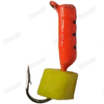 Мормышка вольфрамовая "Столбик" с сырным кубиком и ушком 1.5 мм (красный)