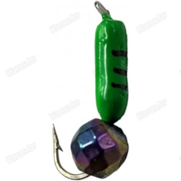 Мормышка вольфрамовая "Столбик" с граненым шаром "Хамелеон" и ушком 2.0 мм (зеленый)