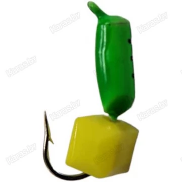 Мормышка вольфрамовая "Столбик" с сырным кубиком и ушком 2.5 мм (зеленый)