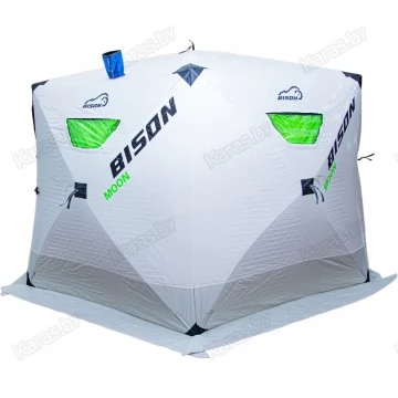 УЦЕНКА! Палатка зимняя трехслойная Bison Moon Extra шестигранник (3.50х2.00х2.20м) бело-зелёная