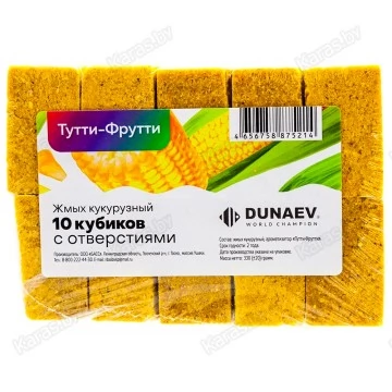 Жмых (макуха) Dunaev кукурузный в спрессованных кубиках Тутти-Фрутти 300 г