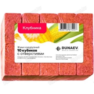 Жмых (макуха) Dunaev кукурузный в спрессованных кубиках Клубника 300 г