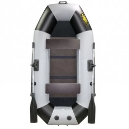 Надувная 2-местная ПВХ лодка Лодки Поволжья S-245 (серо-черная, жесткая слань)