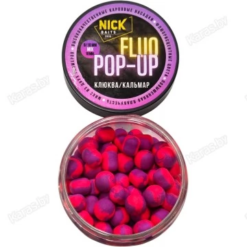 Бойлы Nick Baits Fluo Pop-Up Mix 8/10 мм (Клюква/Кальмар)