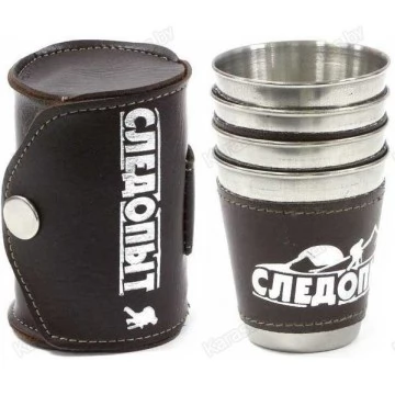 Набор рюмок Следопыт 0,06 л в чехле и кожаном оплёте (4 шт) PF-CWS-P29SET