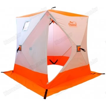 Палатка зимняя Следопыт КУБ 2 бело-оранжевая (1.5х1.5х1.7м, Oxford 240D)