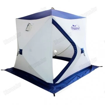 Палатка зимняя Следопыт КУБ 2 Эконом Трехслойная (1.5х1.5х1.7м) бело-синяя