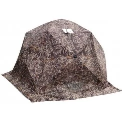 Палатка зимняя СТЭК ЧУМ 3Т трехслойная, камуфляж, с выводом под трубу и москитной сеткой (4.2х2.2х2.2 м)