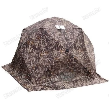 Палатка зимняя СТЭК ЧУМ 3Т трехслойная, камуфляж, с выводом под трубу и москитной сеткой (4.2х2.2х2.2 м)