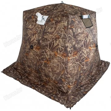 Палатка зимняя СТЭК КУБ 3 Т трехслойная, камуфляж, с выводом под трубу и москитной сеткой (2.2х2.2х2.05 м)