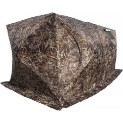Палатка зимняя СТЭК ДУБЛЬ 3 Т трехслойная, камуфляж, с выводом под трубу и москитной сеткой (2.2х4.4х2.05 м)
