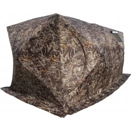 Палатка зимняя СТЭК ДУБЛЬ 3 Т трехслойная, камуфляж, с выводом под трубу и москитной сеткой (2.2х4.4х2.05 м)