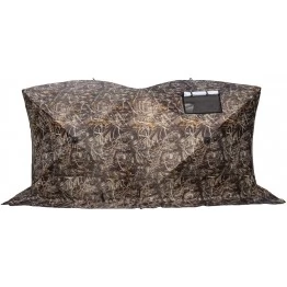 Палатка зимняя СТЭК ДУБЛЬ 3 Т трехслойная, камуфляж, с выводом под трубу и москитной сеткой (2.2х4.4х2.05 м)