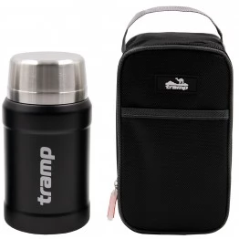 Термос пищевой Tramp 0,8 л с ложкой и чехлом (черный)