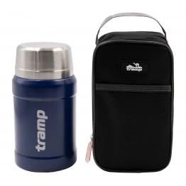 Термос пищевой Tramp 0,8 л с ложкой и чехлом (синий)