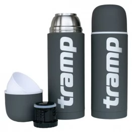 Термос TRAMP Soft Touch 1,0 л с дополнительной чашкой (серый)