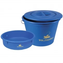 Ведро для прикормки Волжанка 25 л с крышкой и тазом