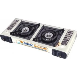 Газовая плита настольная СЛЕДОПЫТ Maximum 2-х конфорочная с переходником PF-GST-DM01