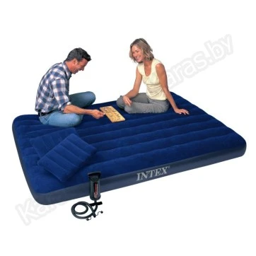 Надувной матрас Intex Classic Downy 203х152х25 см с 2 подушками и насосом (64765)