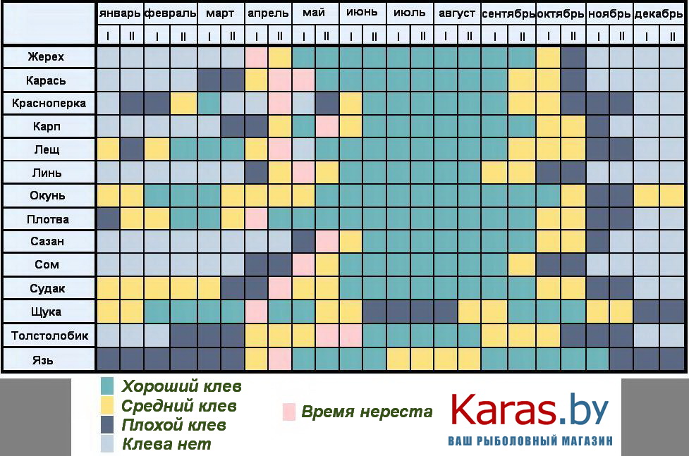 Календарь рыболова (рыбака) на 2015 год в Беларуси